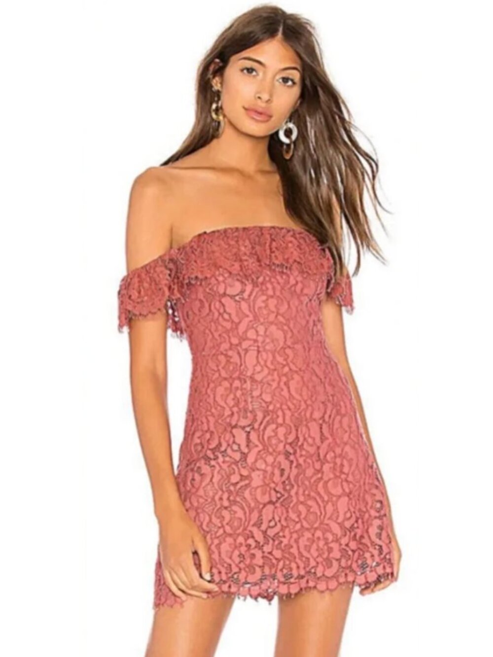 Lovers + Friends Brandy Mauve Lace Off-the-Shoulder Mini Dress
